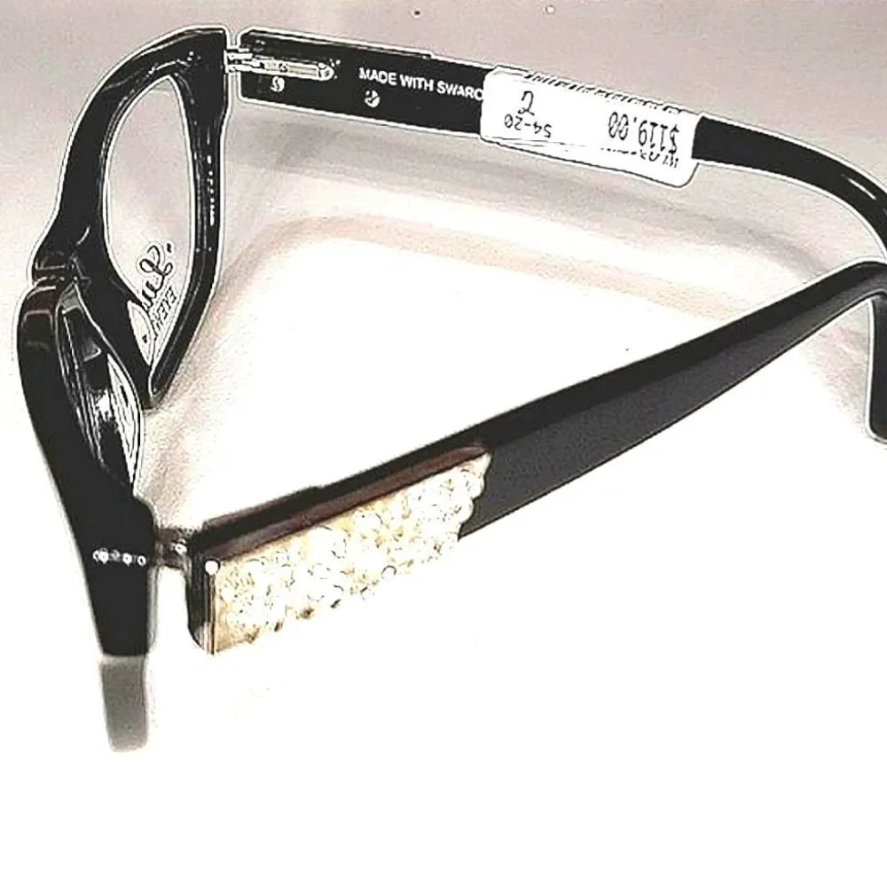 Luxe Black Women's Glasses with Silver Glitter Temple